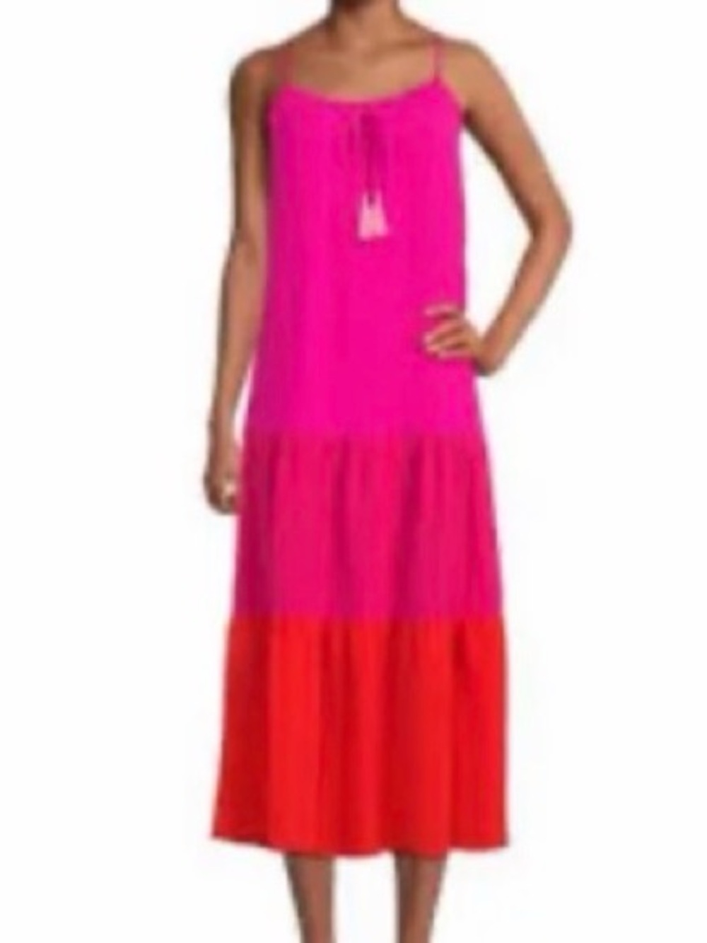 Spaghetti-Strap Colorblock Maxi Dress in Hot Pink and Red
